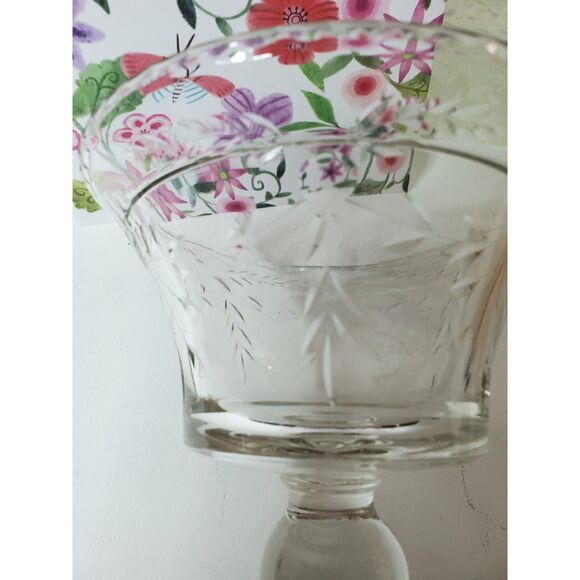 Vintage Etched Crystal Compote, Pedestal Bowl Clear - Picture 7 of 9